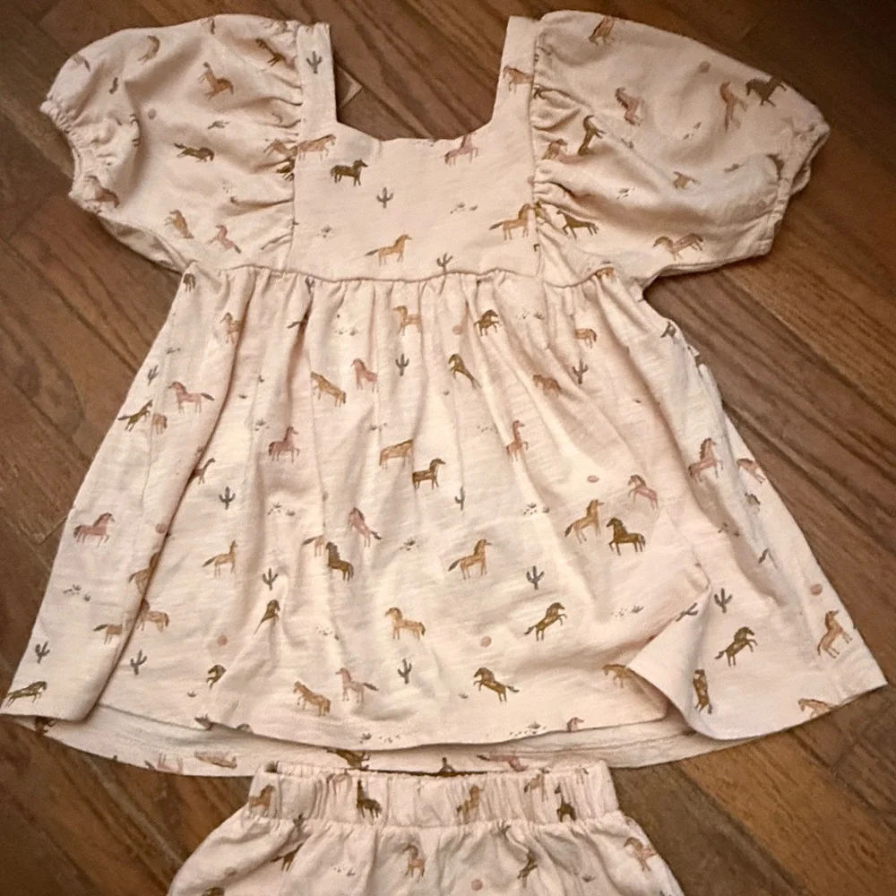 Rylee + Cru Cotton Horse Print Dress & Panties